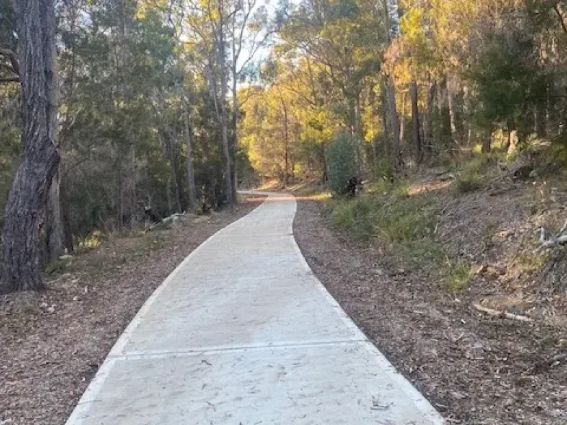 New concrete shared path through bushland on the Kalaru to Tathra route