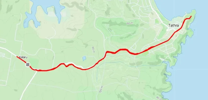 Route map from Kalaru to Tathra