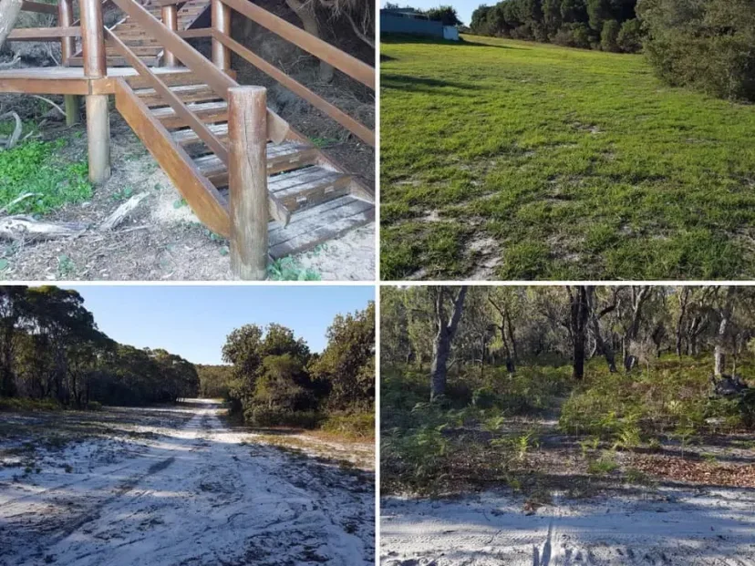 Four views of the Tura to Bournda track, including the timber steps