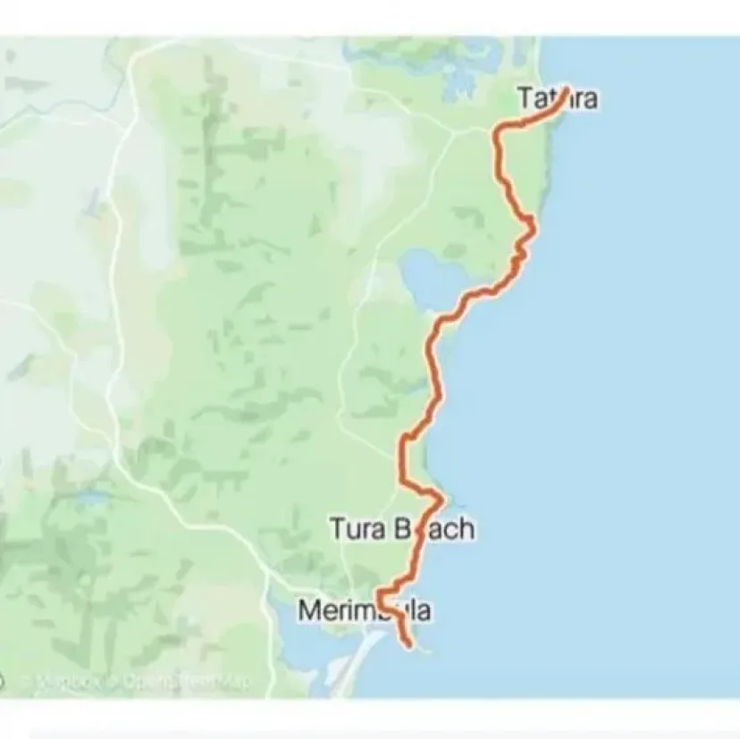 Route map of the Wharf to Wharf run from Merimbula to Tathra
