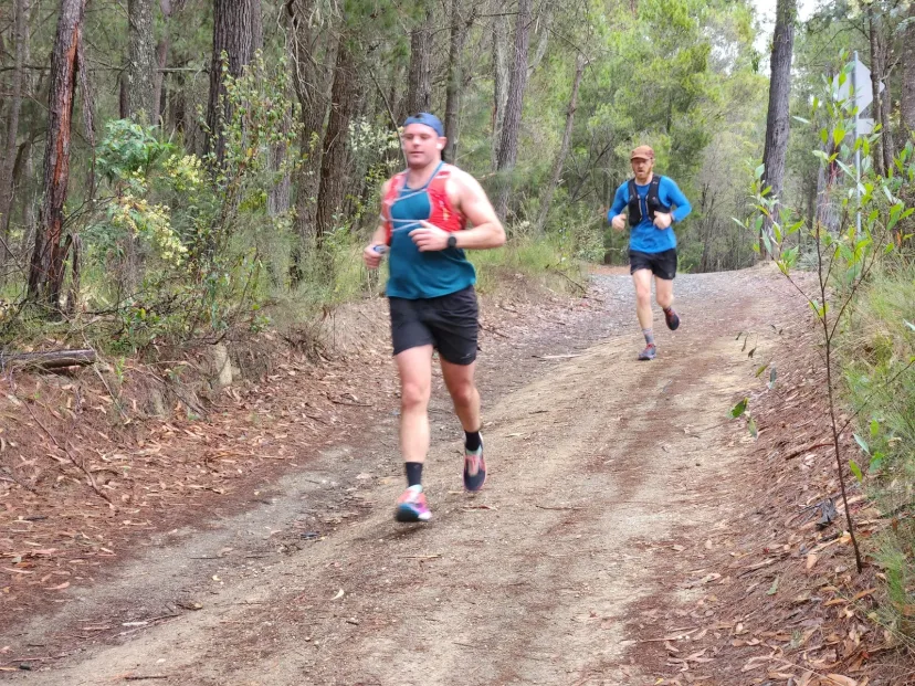 Two Sapphire Coast Runners members running a bush trail together
