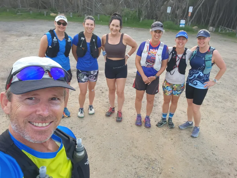 Selfie with Sapphire Coast Runners members running behind