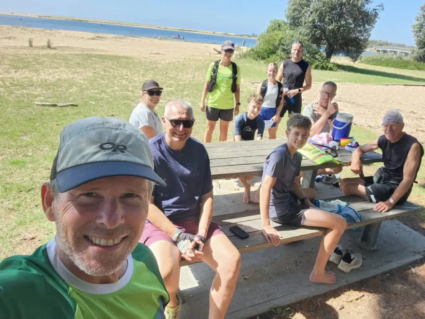 Selfie with Sapphire Coast Runners members running behind
